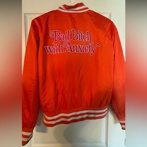 Brownie Points Bad B with Anxiety orange varsity bomber jacket size small